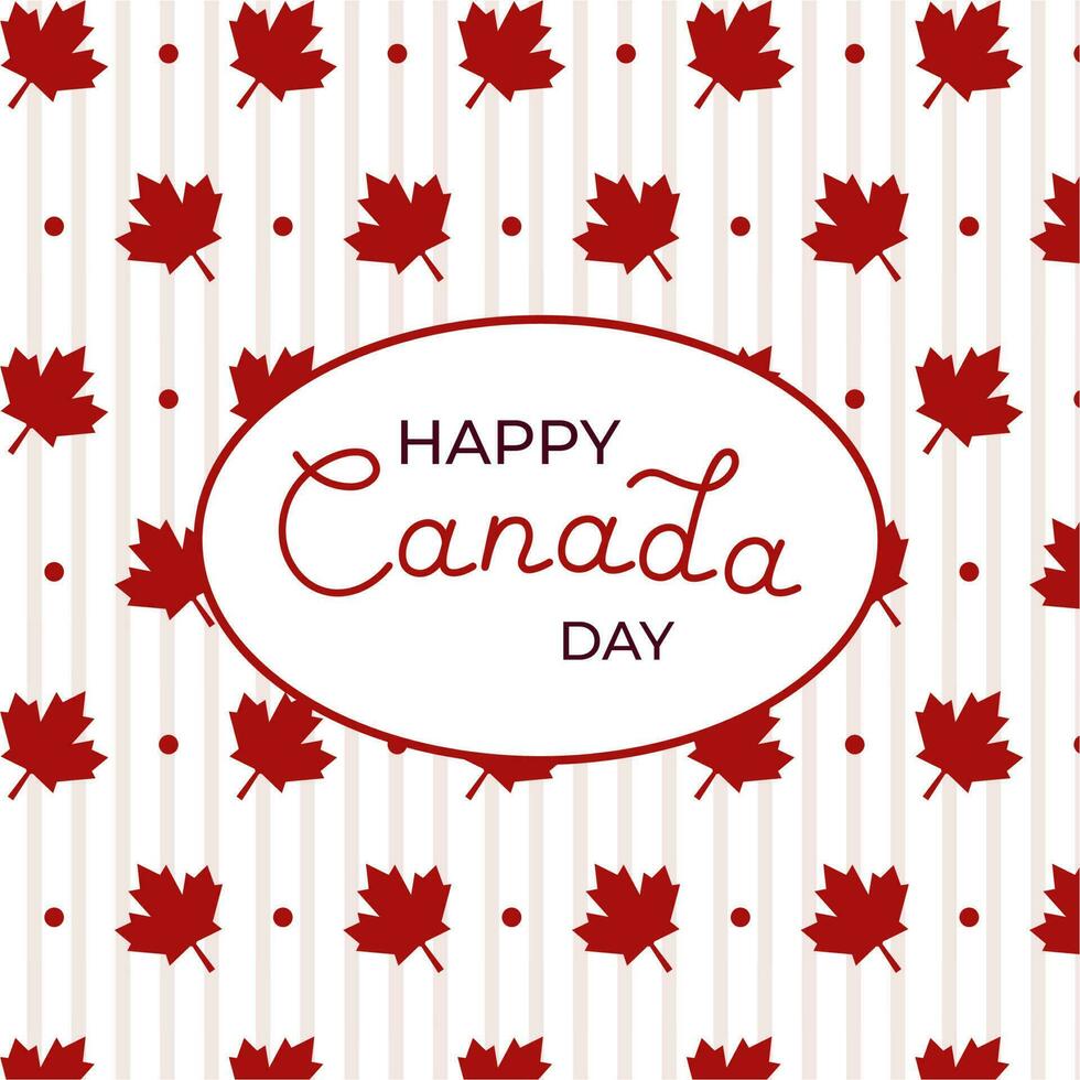 Happy Canada Day Lettering With Maple Leaves Pattern. Vector Illustration In Flat Style