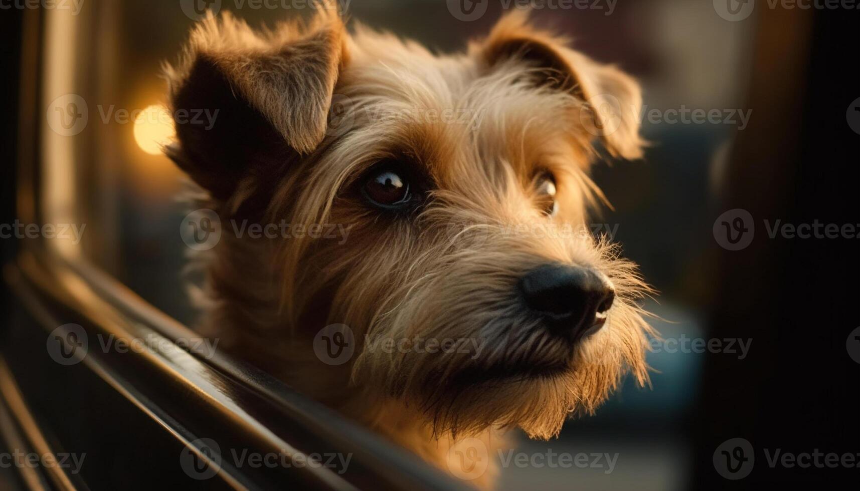 Cute schnauzer and terrier sitting outdoors together generated by AI photo