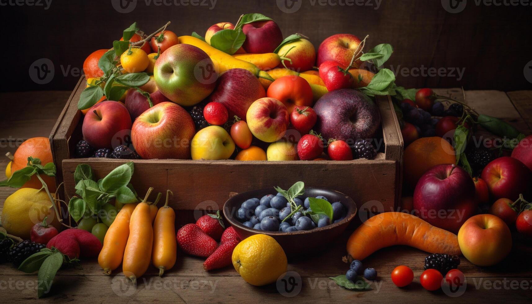 Abundance of fresh, healthy fruit for gourmet meal generated by AI photo