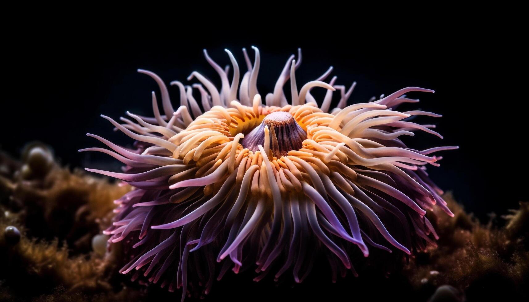 Deep underwater beauty Purple coral, clown fish generated by AI photo