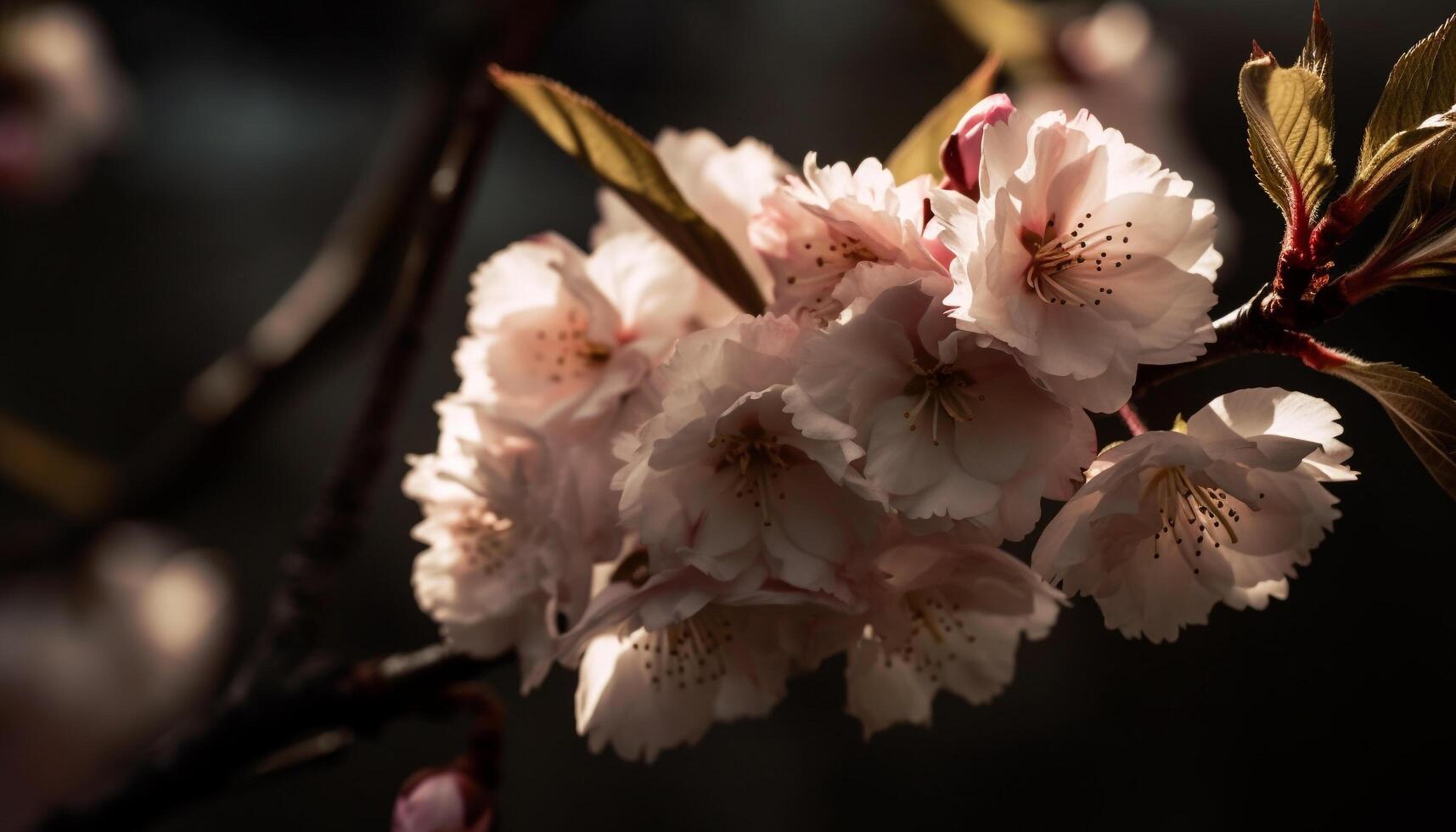 Vibrant cherry blossom in bloom, springtime freshness generated by AI photo