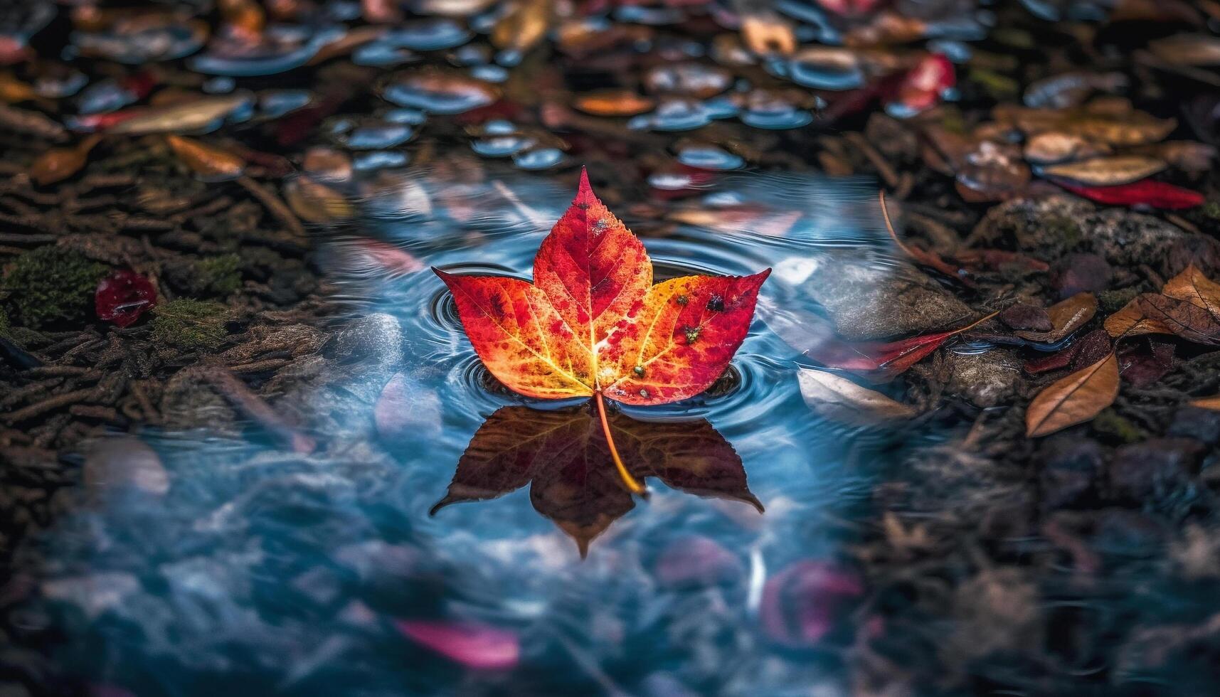 Vibrant autumn colors reflect on tranquil pond generated by AI photo