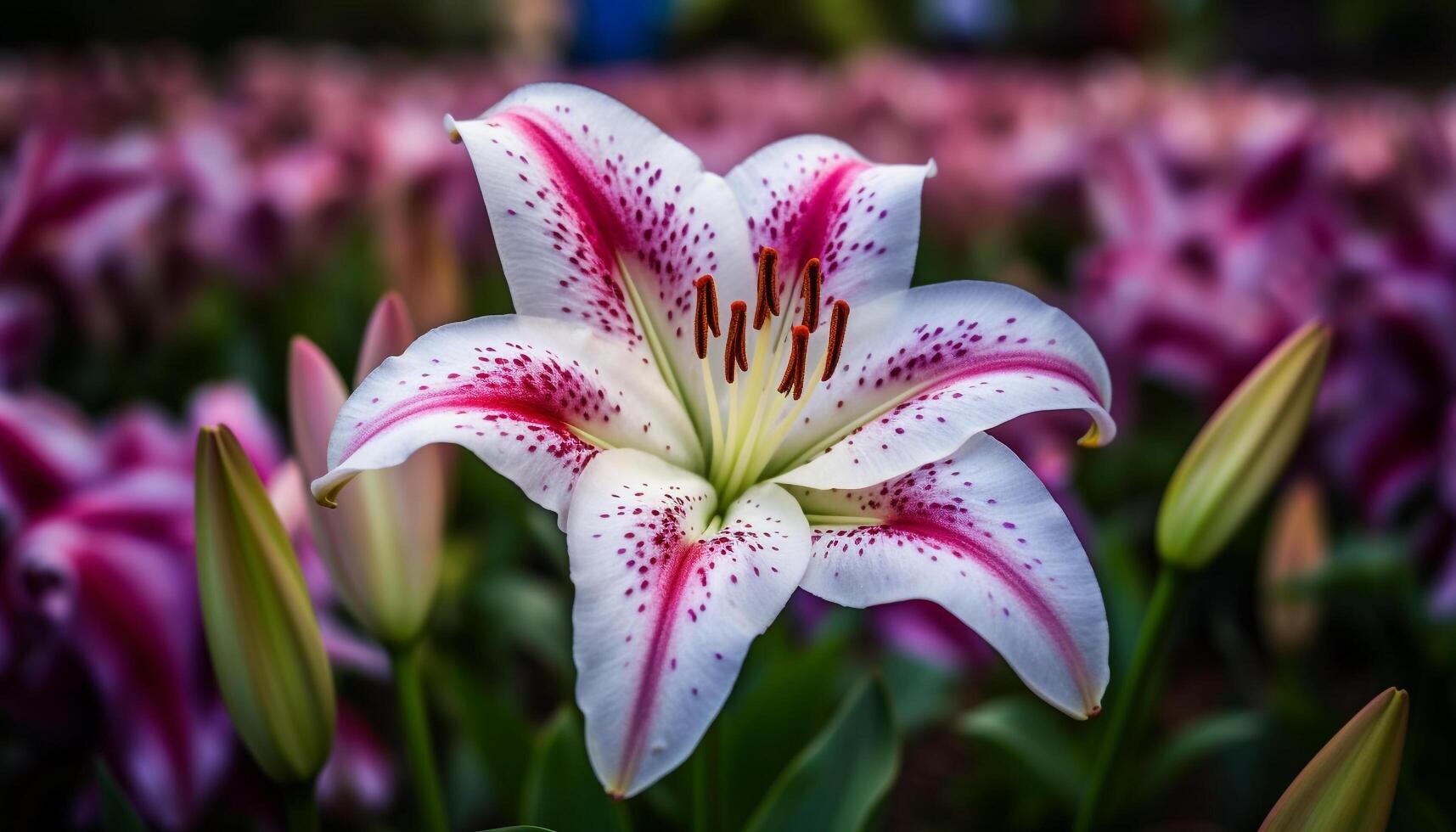 vibrante pétalos floración en formal jardín oasis generado por ai foto