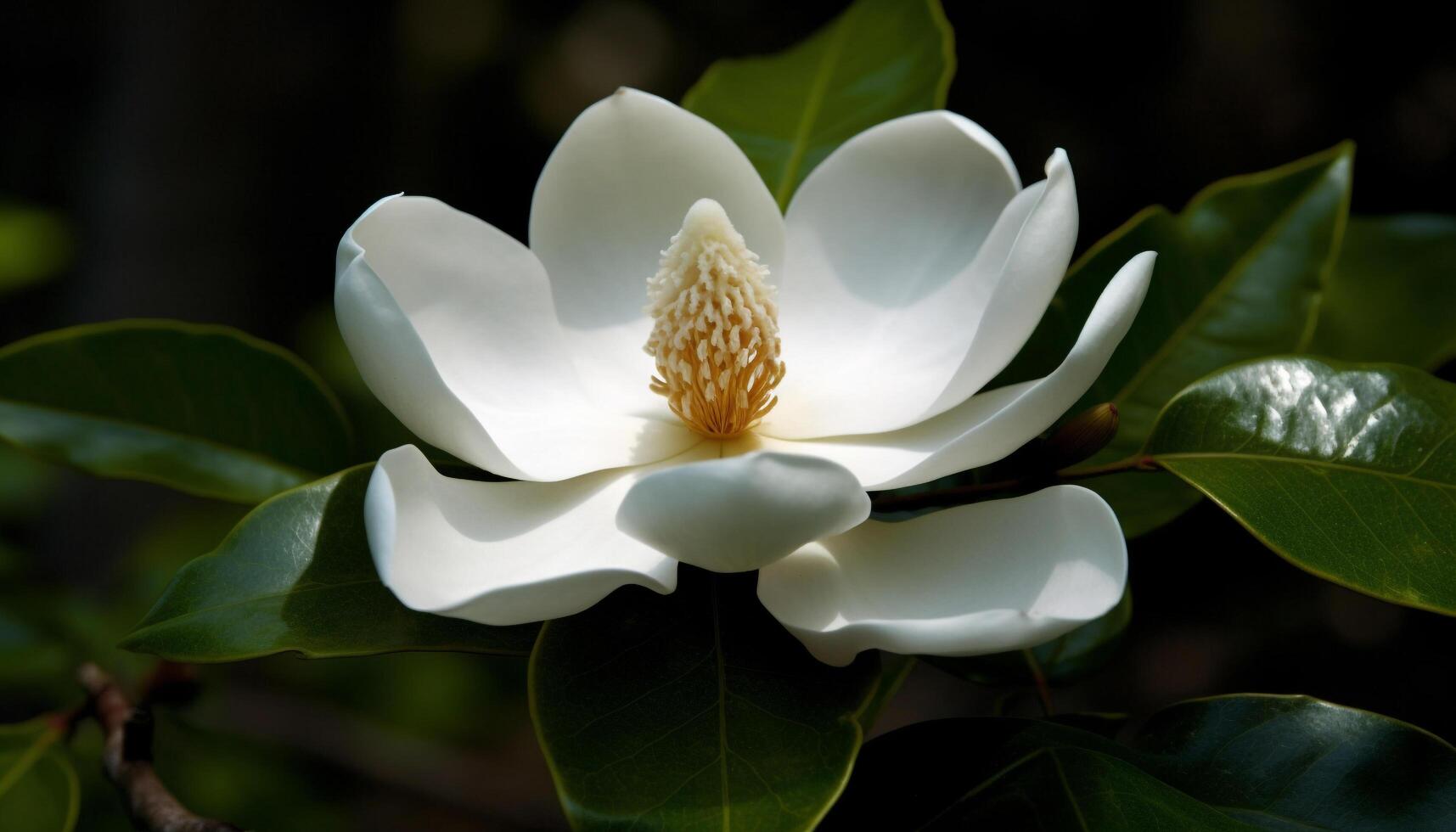 Fresh frangipani blossom in tropical pond water generated by AI photo