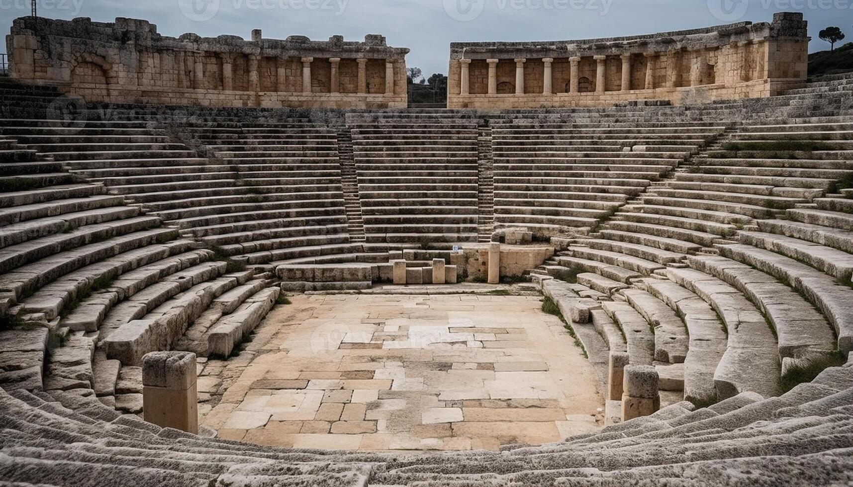 Ancient theater stage, ruins of classical Greek architecture generated by AI photo