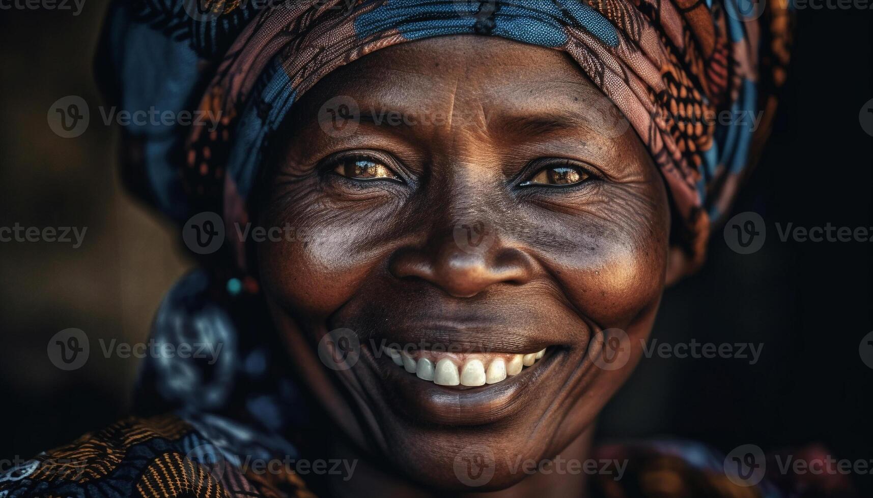 African woman joyful smile radiates natural beauty generated by AI photo