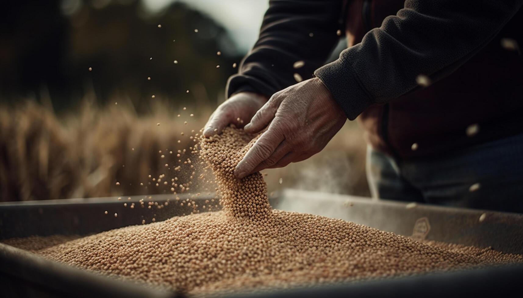 Organic flour pouring, hands preparing healthy meal generated by AI photo