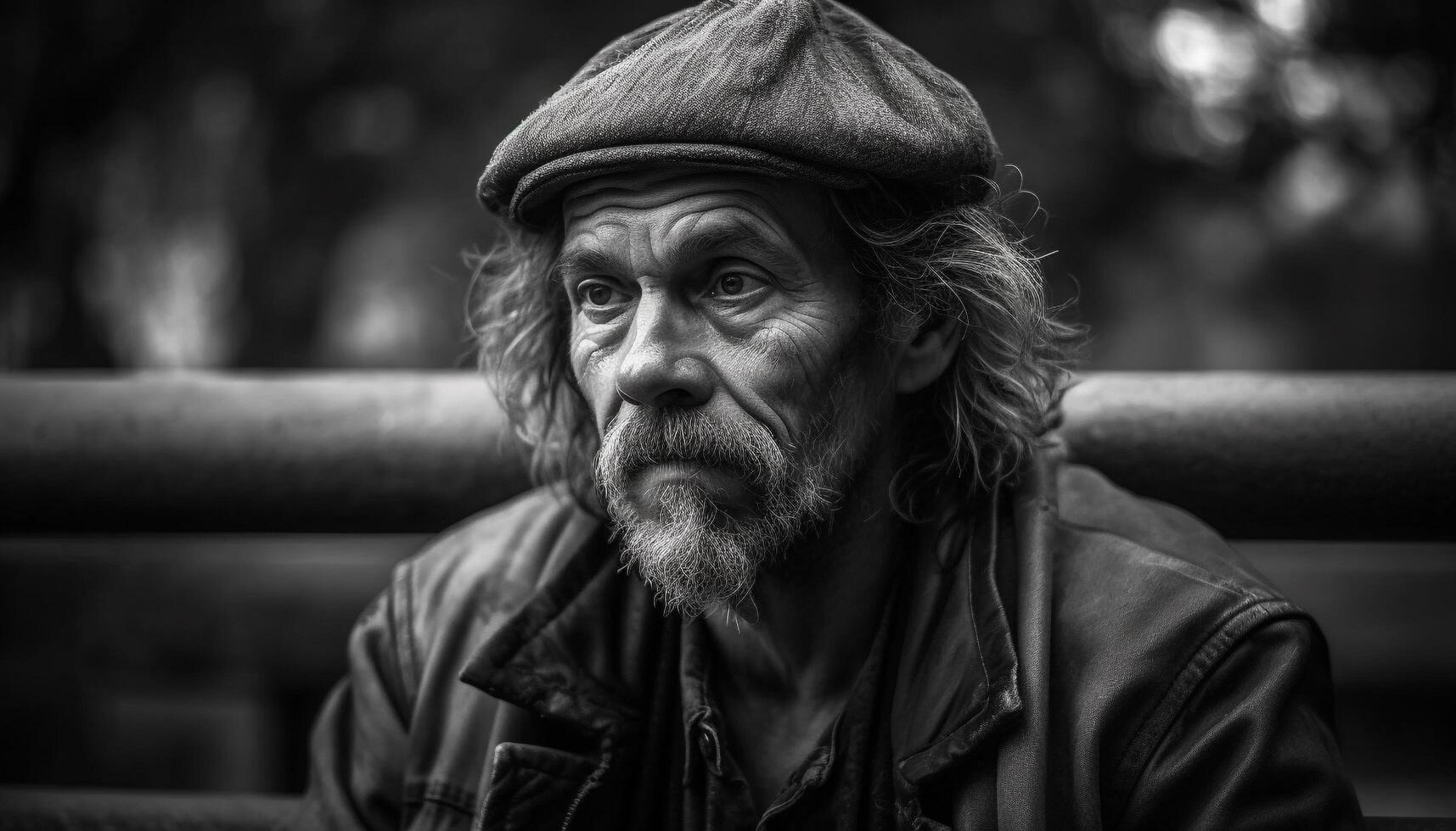 Sad senior man with gray beard sitting alone generated by AI photo