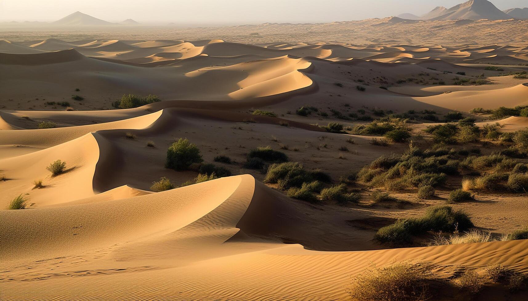 Tranquil scene of majestic sand dunes rippled generated by AI photo