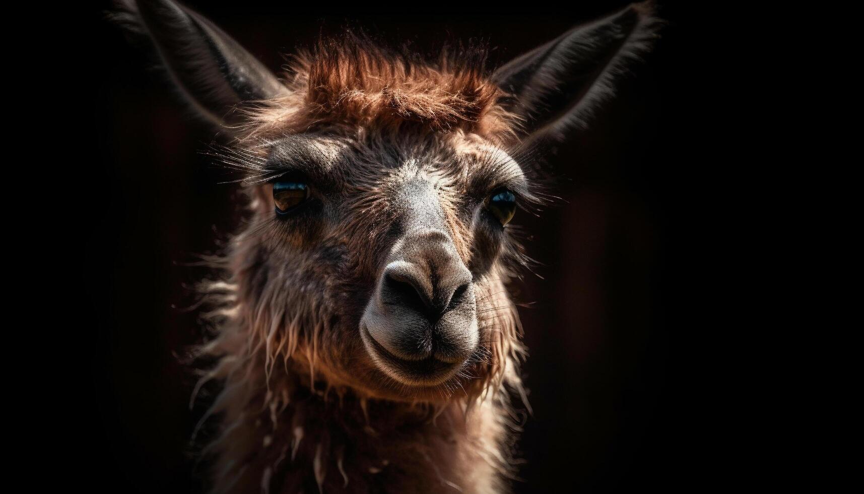 Cute alpaca looking at camera in meadow generated by AI photo