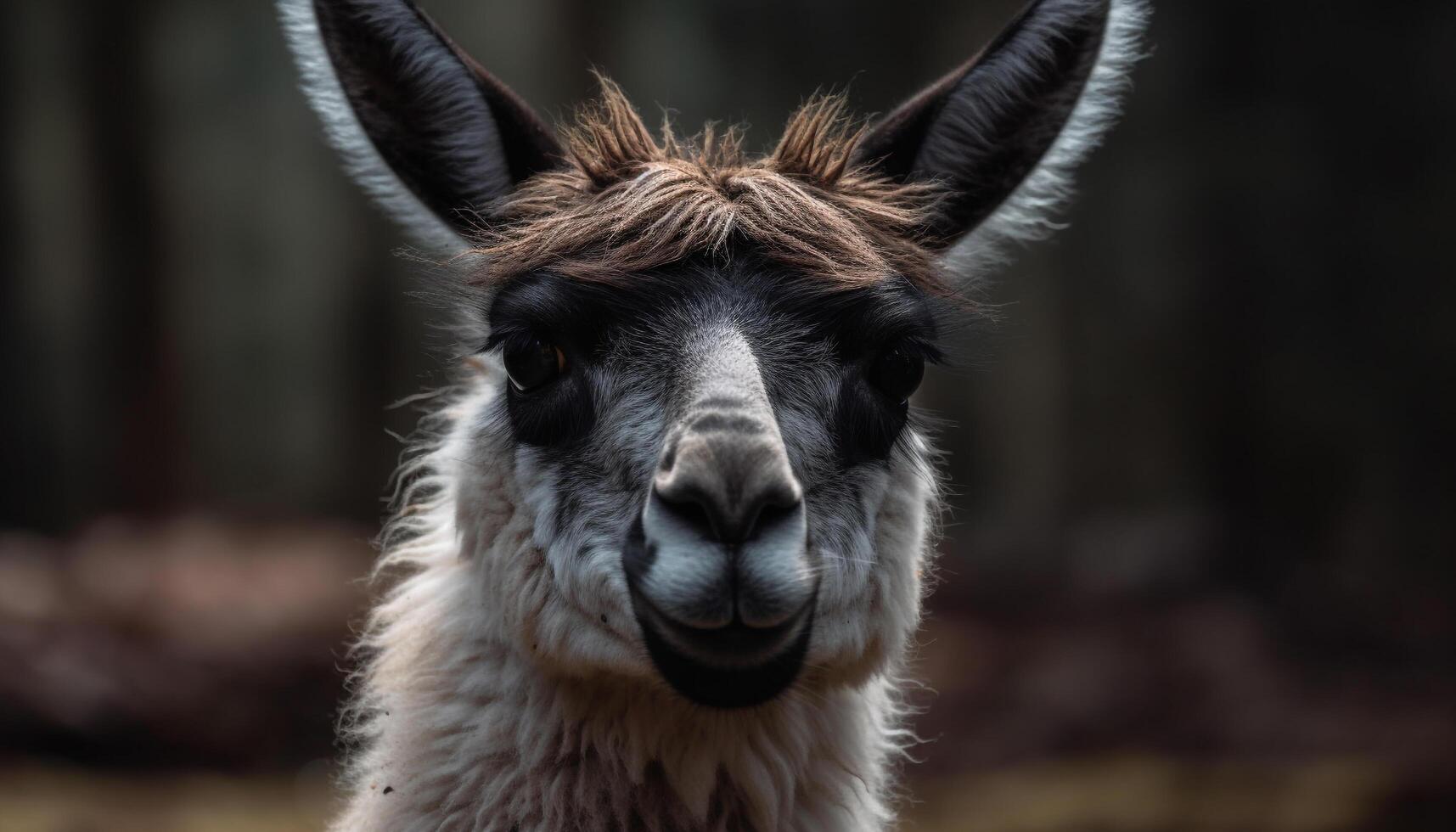 Cute alpaca grazing in rural meadow, woolly fleece generated by AI photo
