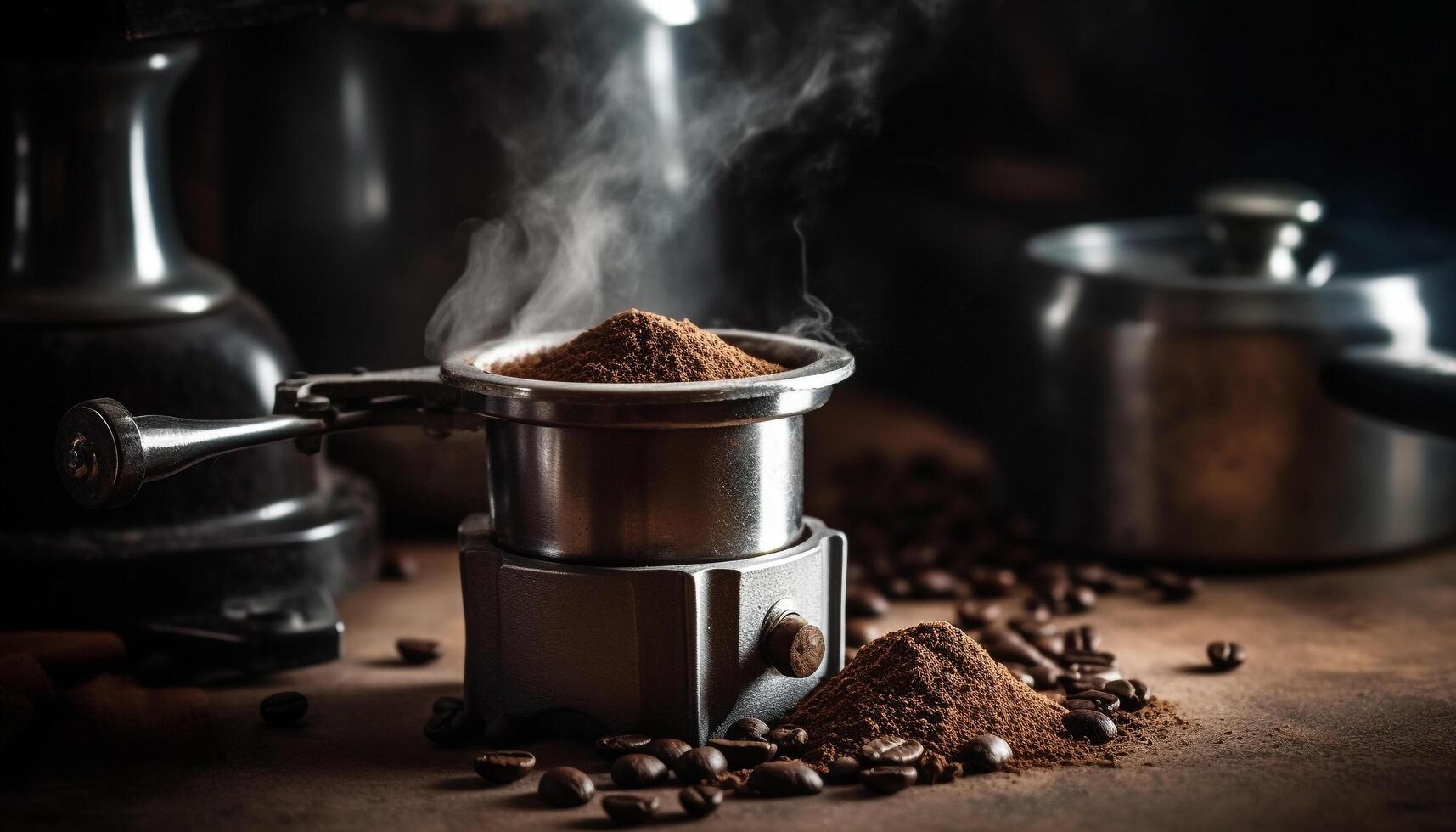 Barista grinds fresh bean for perfect cappuccino generated by AI photo