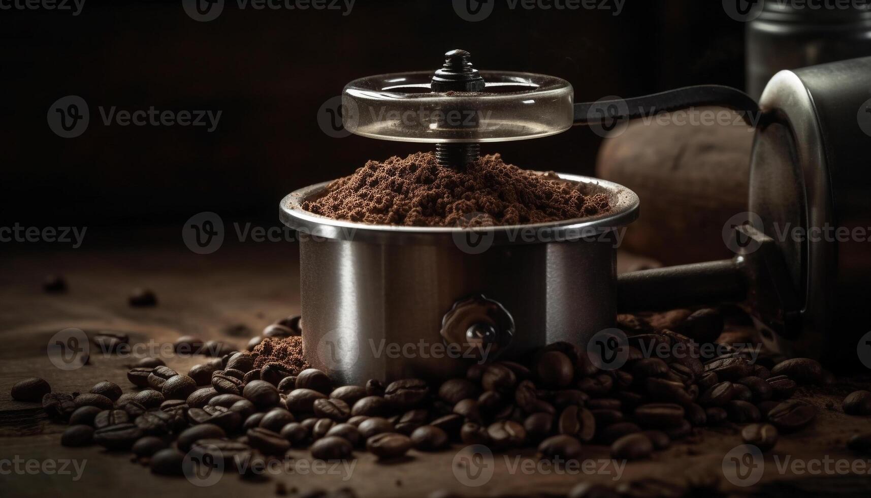 Barista grinds fresh bean for rustic cappuccino generated by AI photo