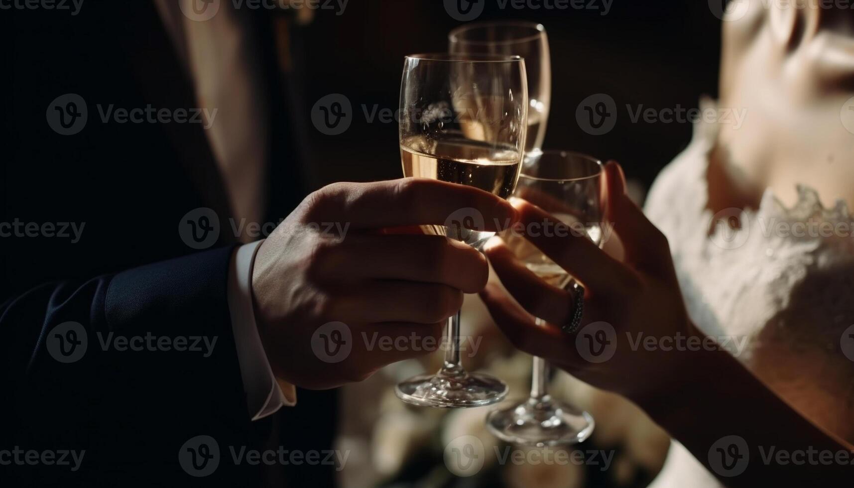 dos elegante adultos brindis champán a Boda celebracion generado por ai foto