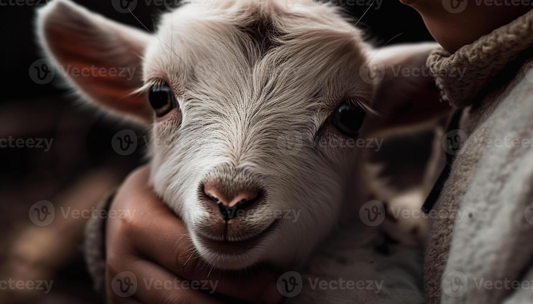 Curious goat kid gazes at camera innocently generated by AI photo