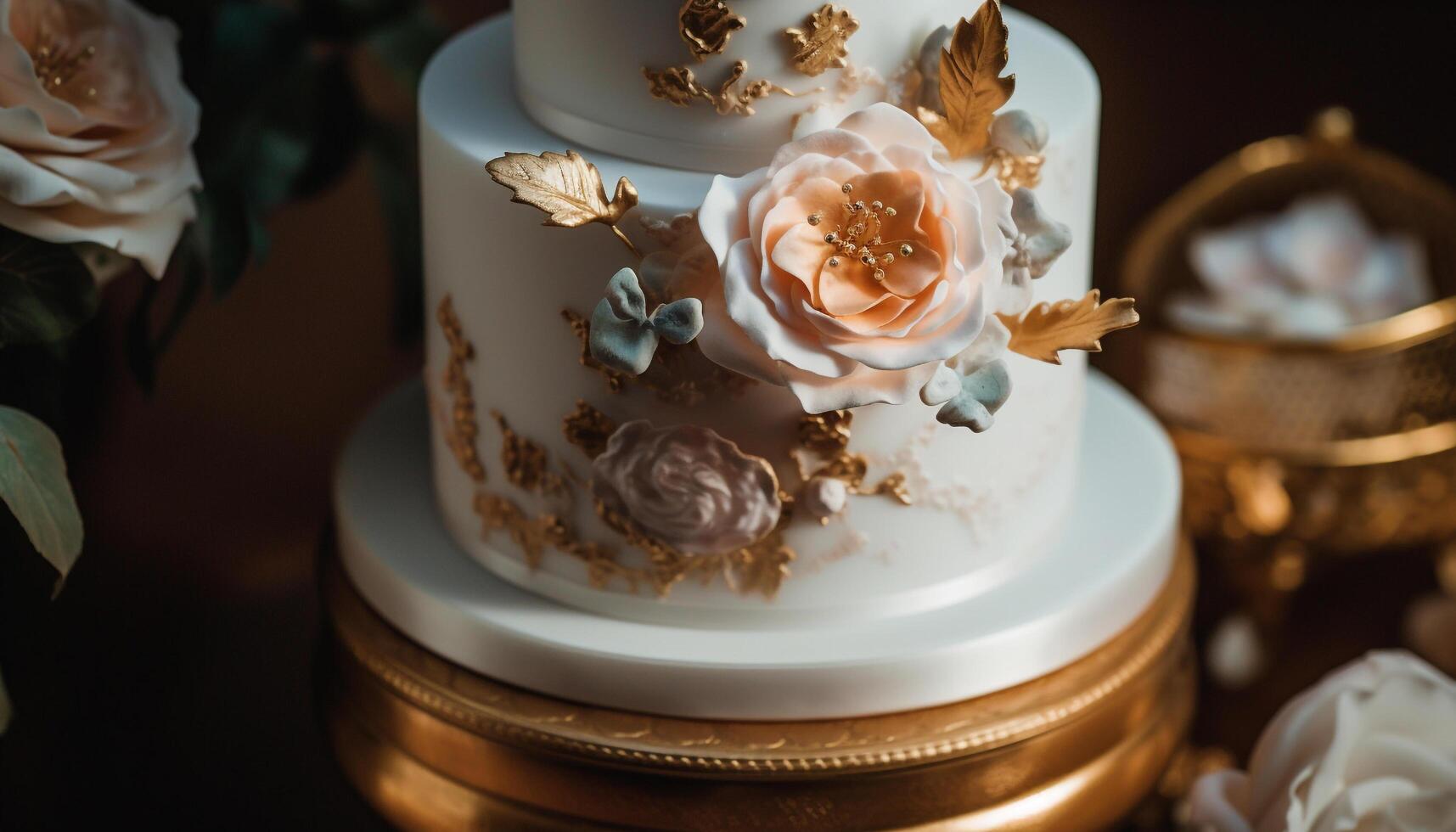 Elegant bride indulges in gourmet chocolate dessert generated by AI photo