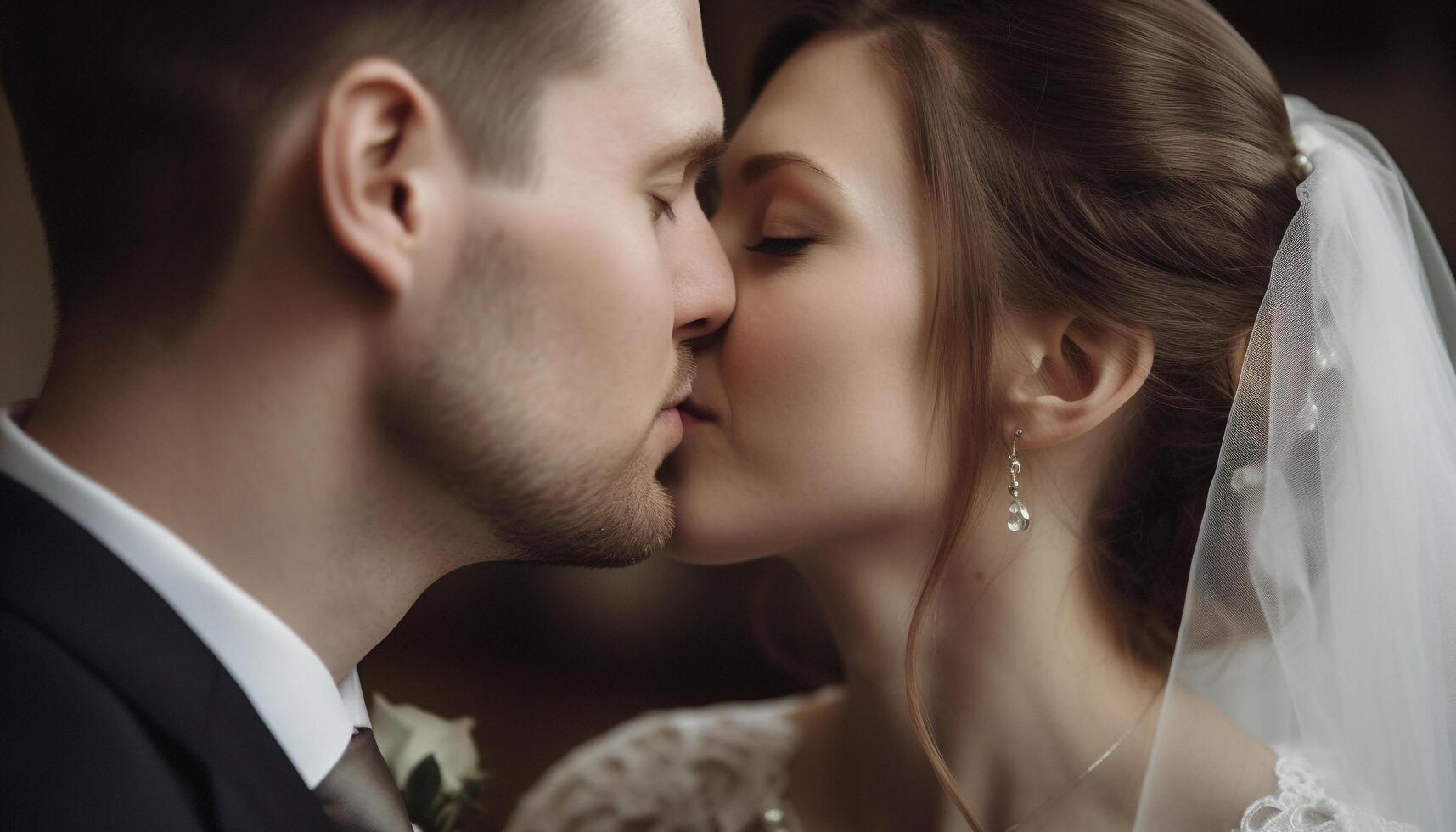 A newlywed couple embraces in love and happiness generated by AI photo