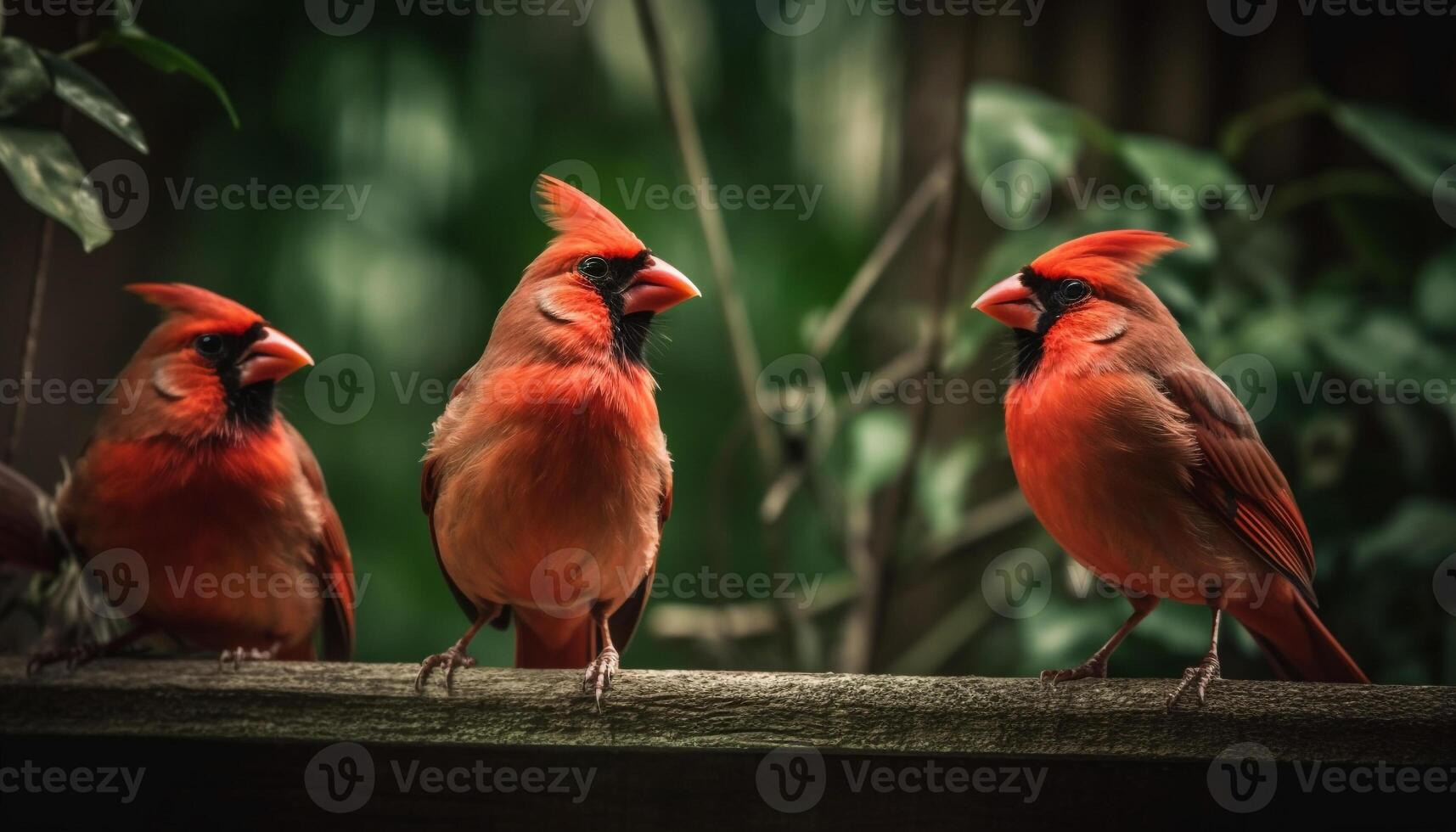 Northern cardinal perching on branch, vibrant feathers generated by AI photo