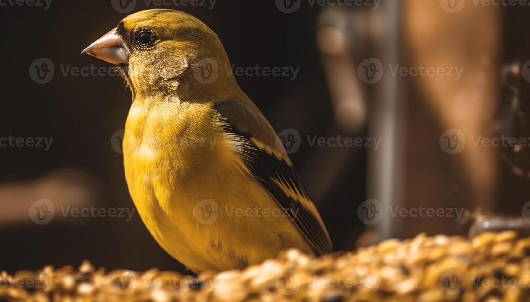 Small gold finch perching on branch, cute generated by AI photo