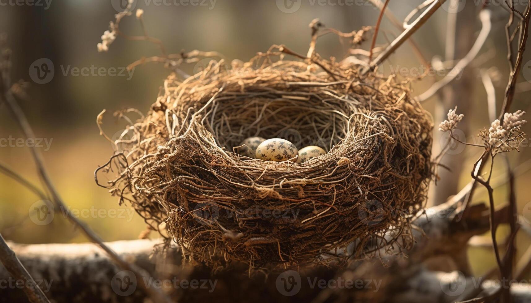 New life hatching, fragile bird in nest generated by AI photo