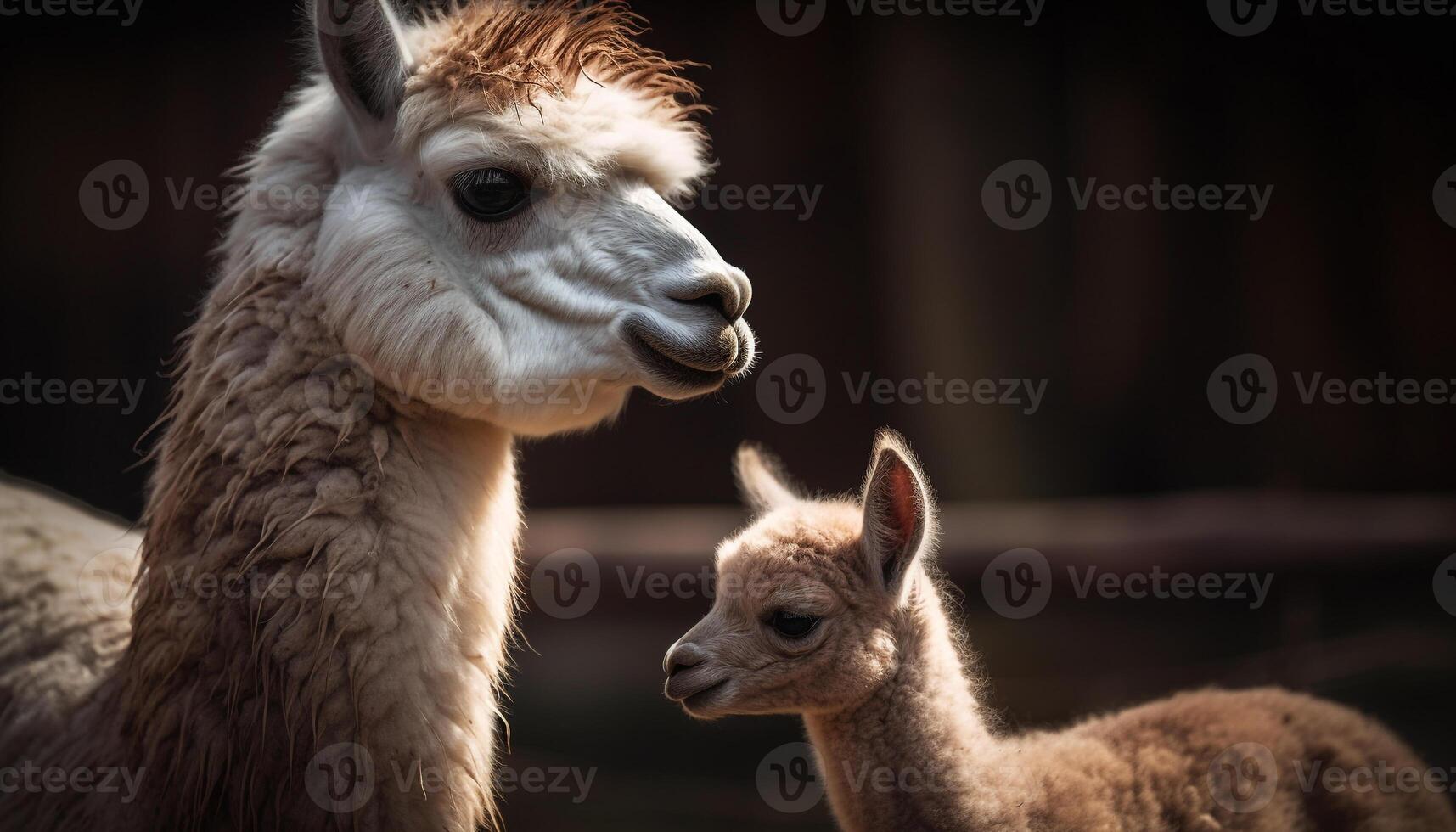 suave, mullido alpaca sonrisas para el cámara generado por ai foto