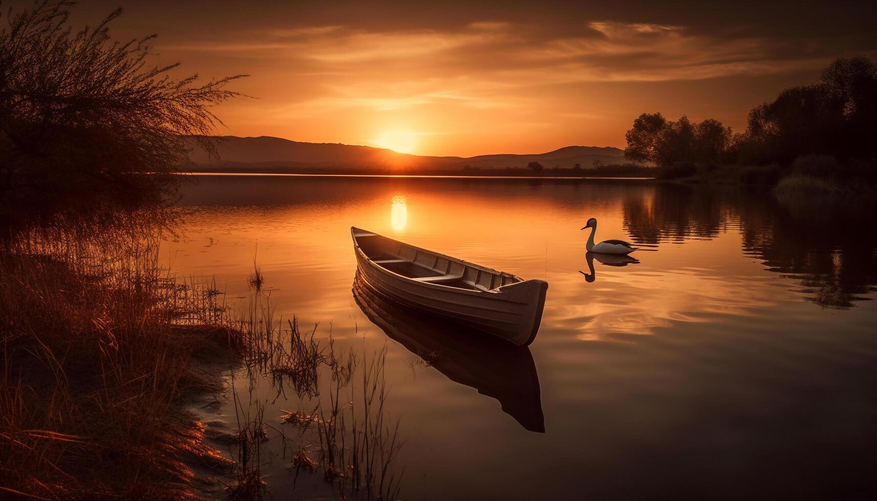 Tranquil scene, sun , reflection on water generated by AI photo