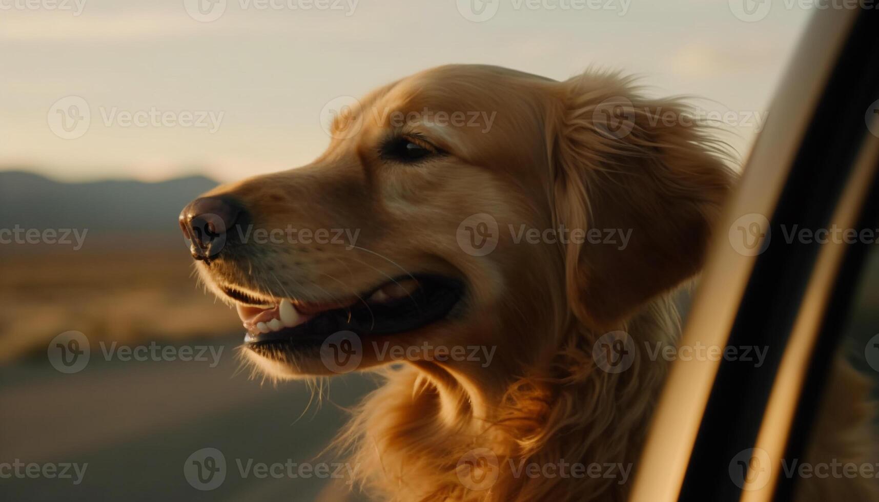 Golden retriever puppy sitting in nature beauty generated by AI photo