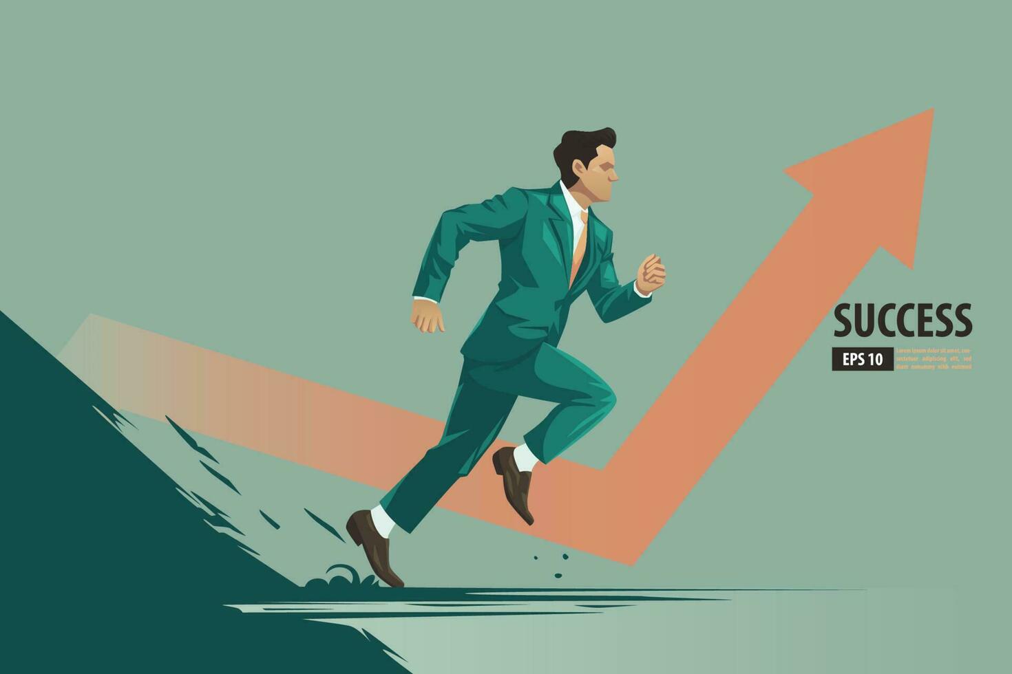 Business arrows concept with businessman with suit running to success. acceleration for gain a profit sales. background vector illustration