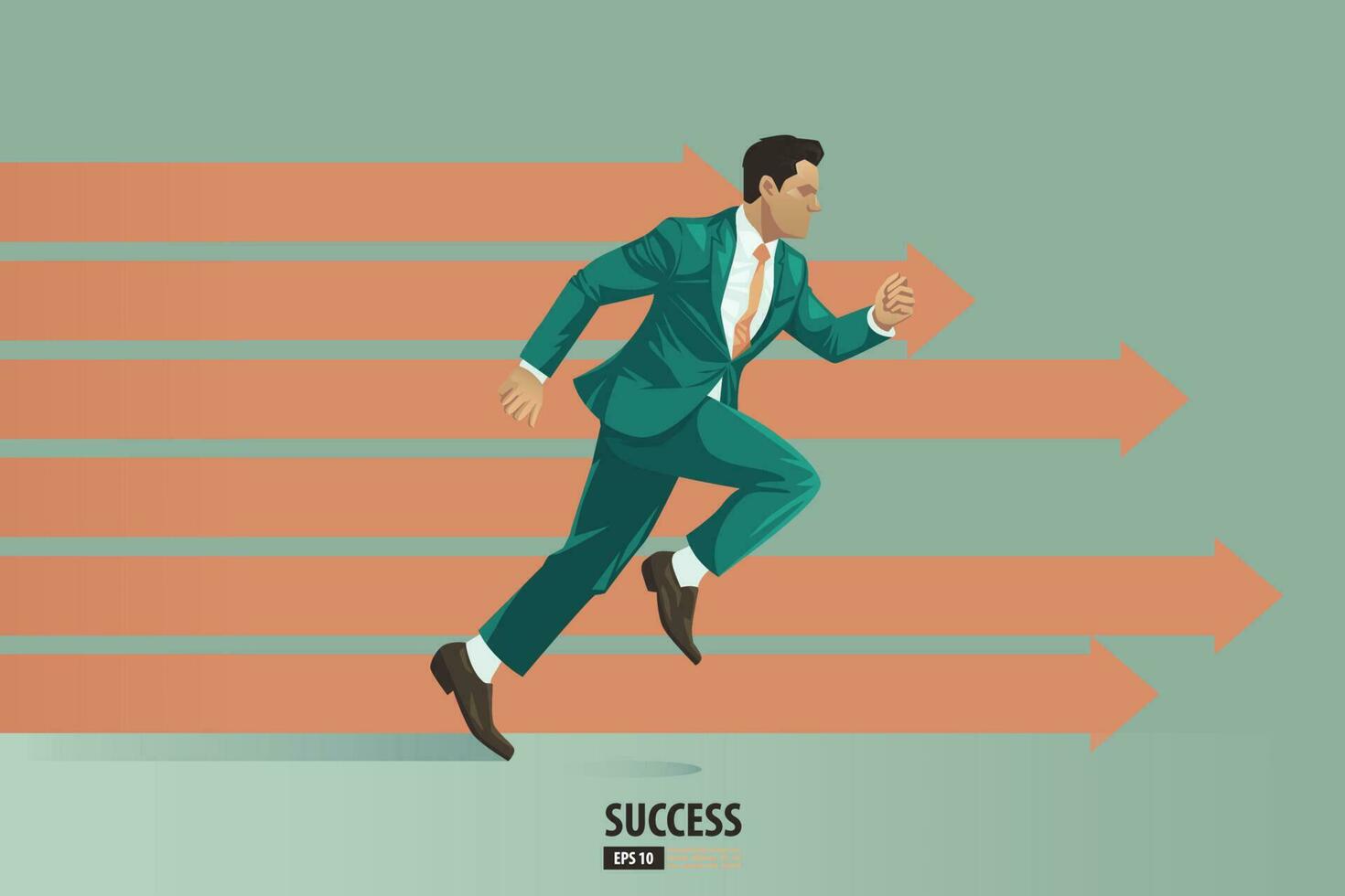 Business arrows concept with businessman with suit running to success. acceleration for gain a profit sales. background vector illustration