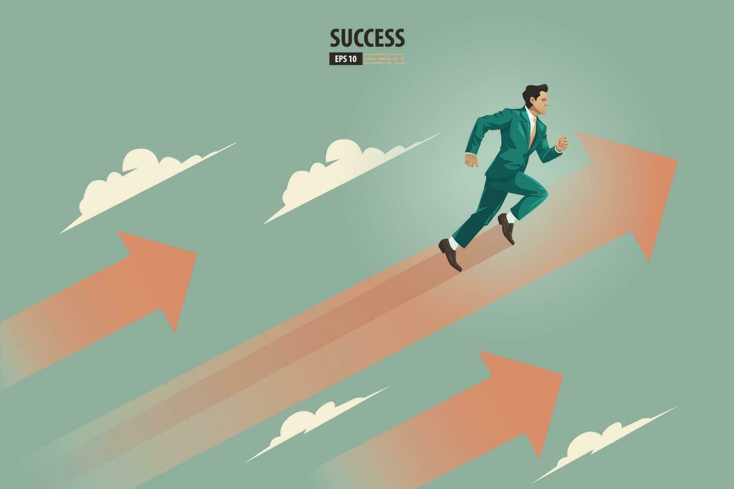 Business arrows concept with businessman with suit running to success. acceleration for gain a profit sales. background vector illustration