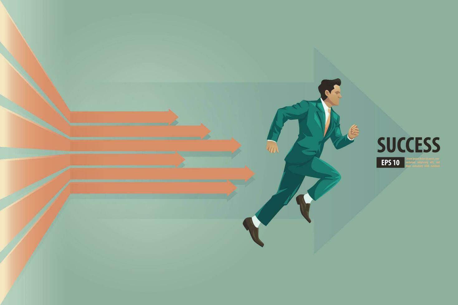 Business arrows concept with businessman with suit running to success. acceleration for gain a profit sales. background vector illustration