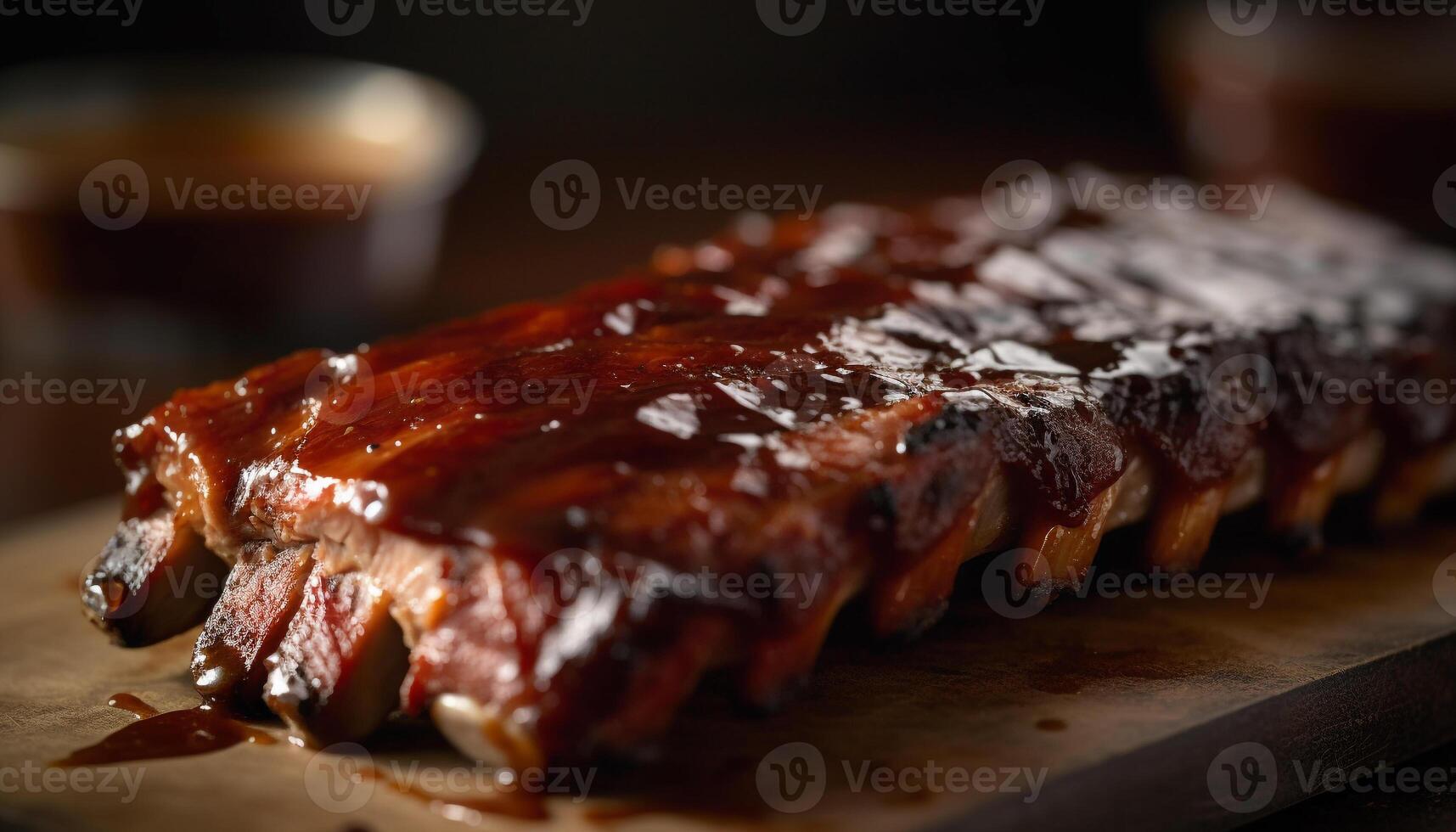 Grilled pork rib with savory barbeque sauce generated by AI photo