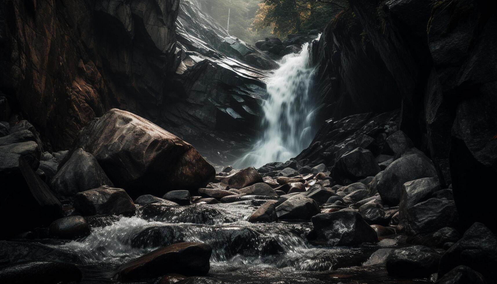 Tranquil scene of flowing water in autumn generated by AI photo