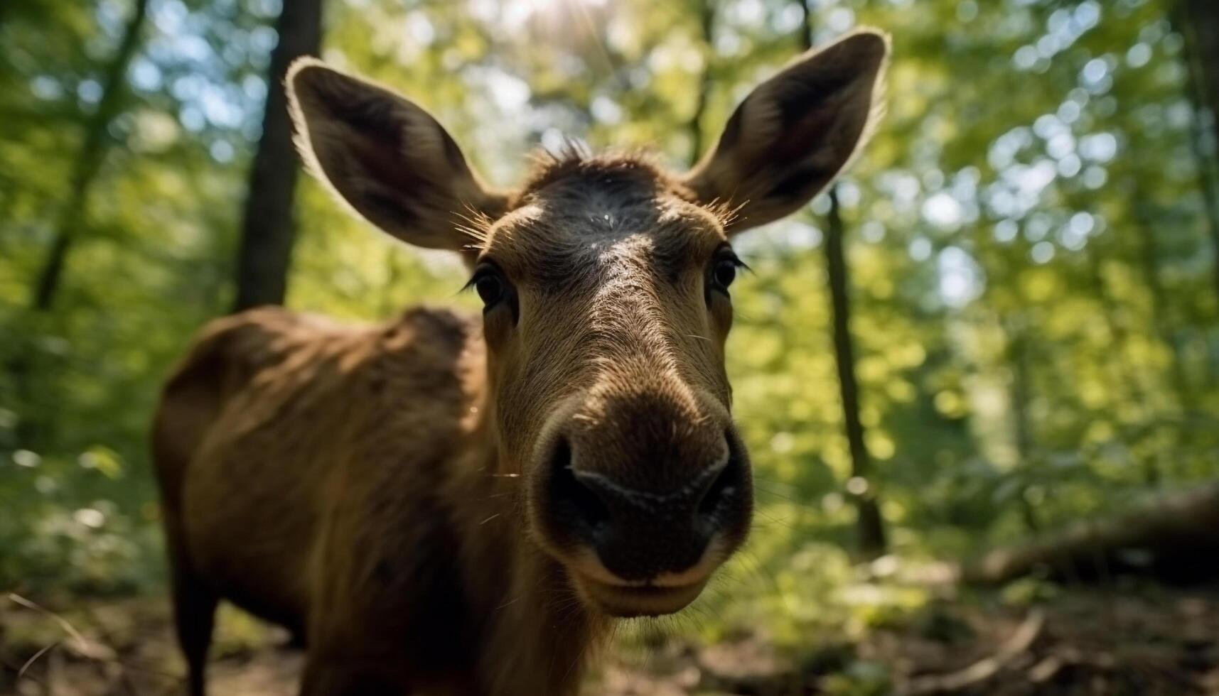 Cute goat grazing in green meadow generated by AI photo
