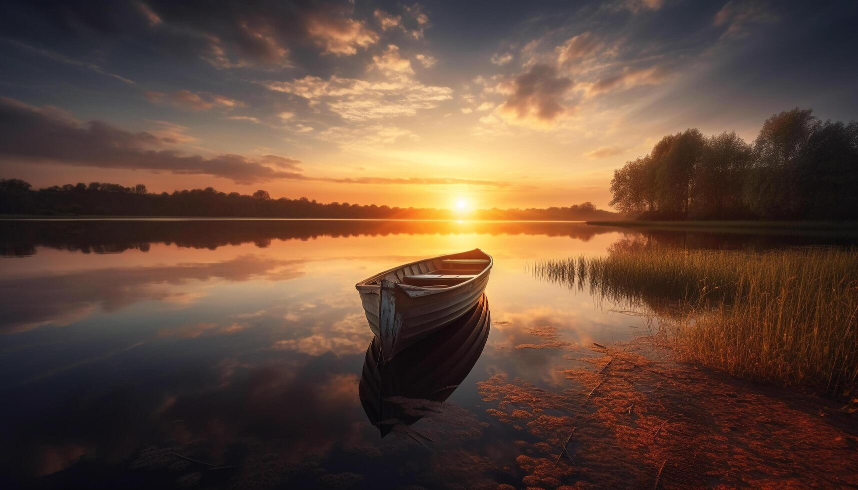 Tranquil scene of sun on nautical vessel generated by AI photo