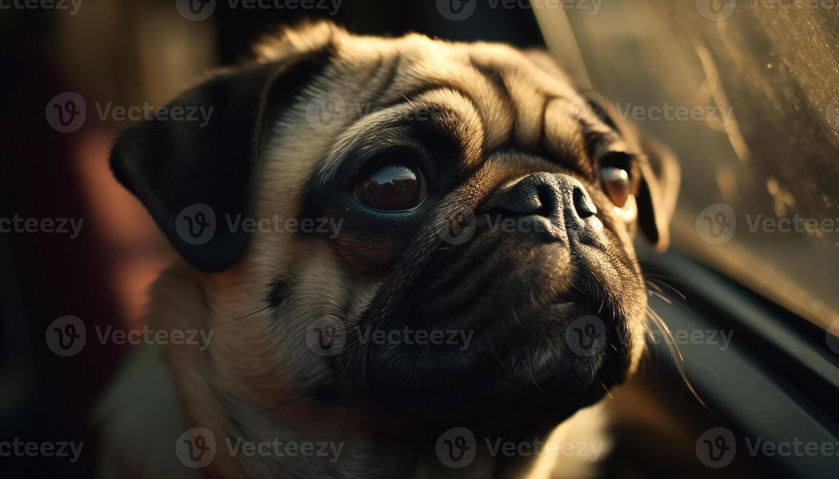 Cute pug and French bulldog sitting outdoors together generated by AI photo