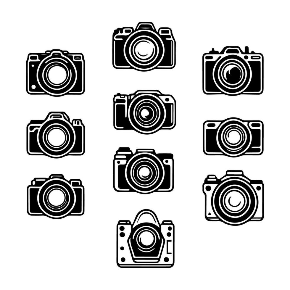 Set of camera icons vector. Slr camera, pocket camera vector illustration isolated on white background