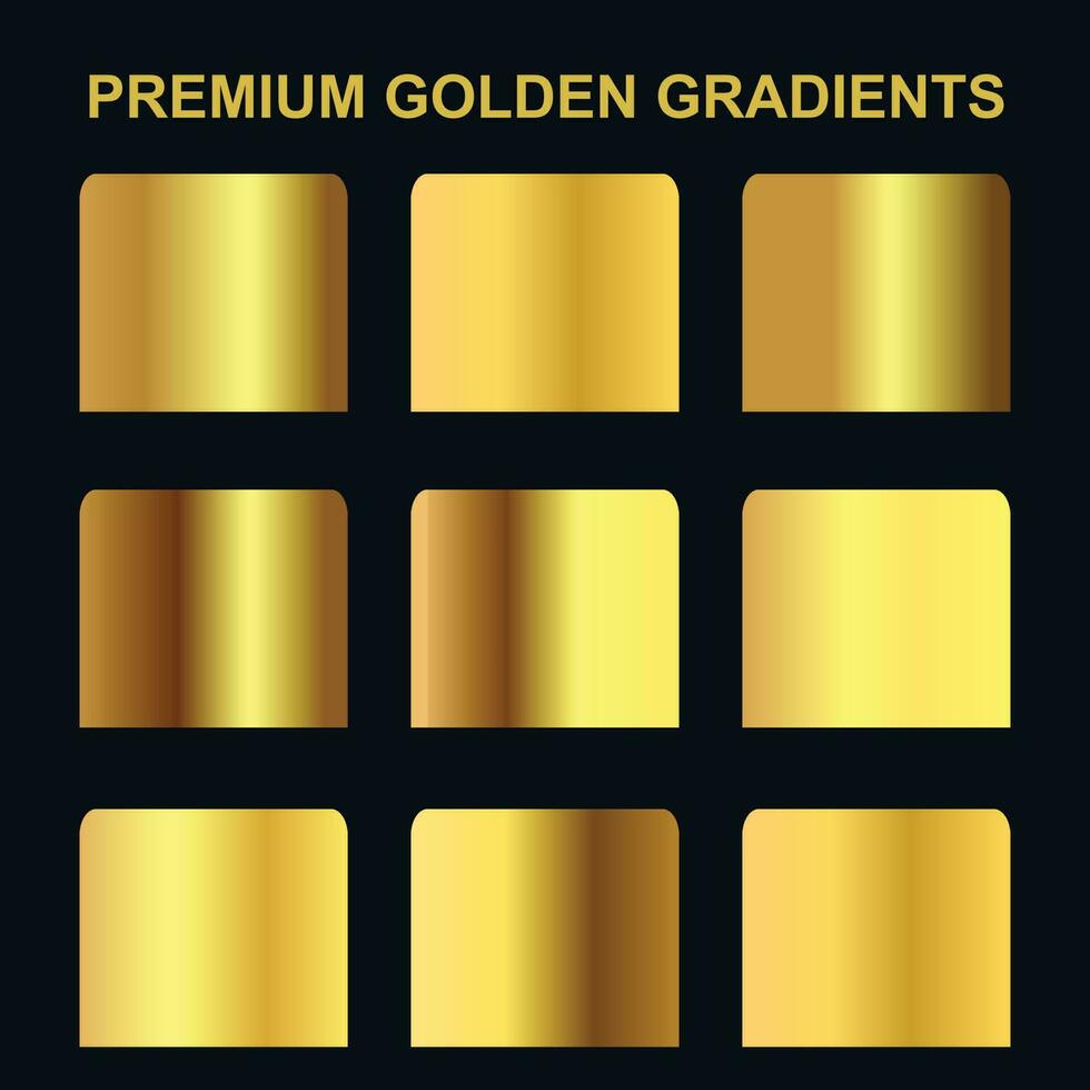 conjunto de oro metálico gradientes y muestra de tela oro gradientes gratis vector. vector