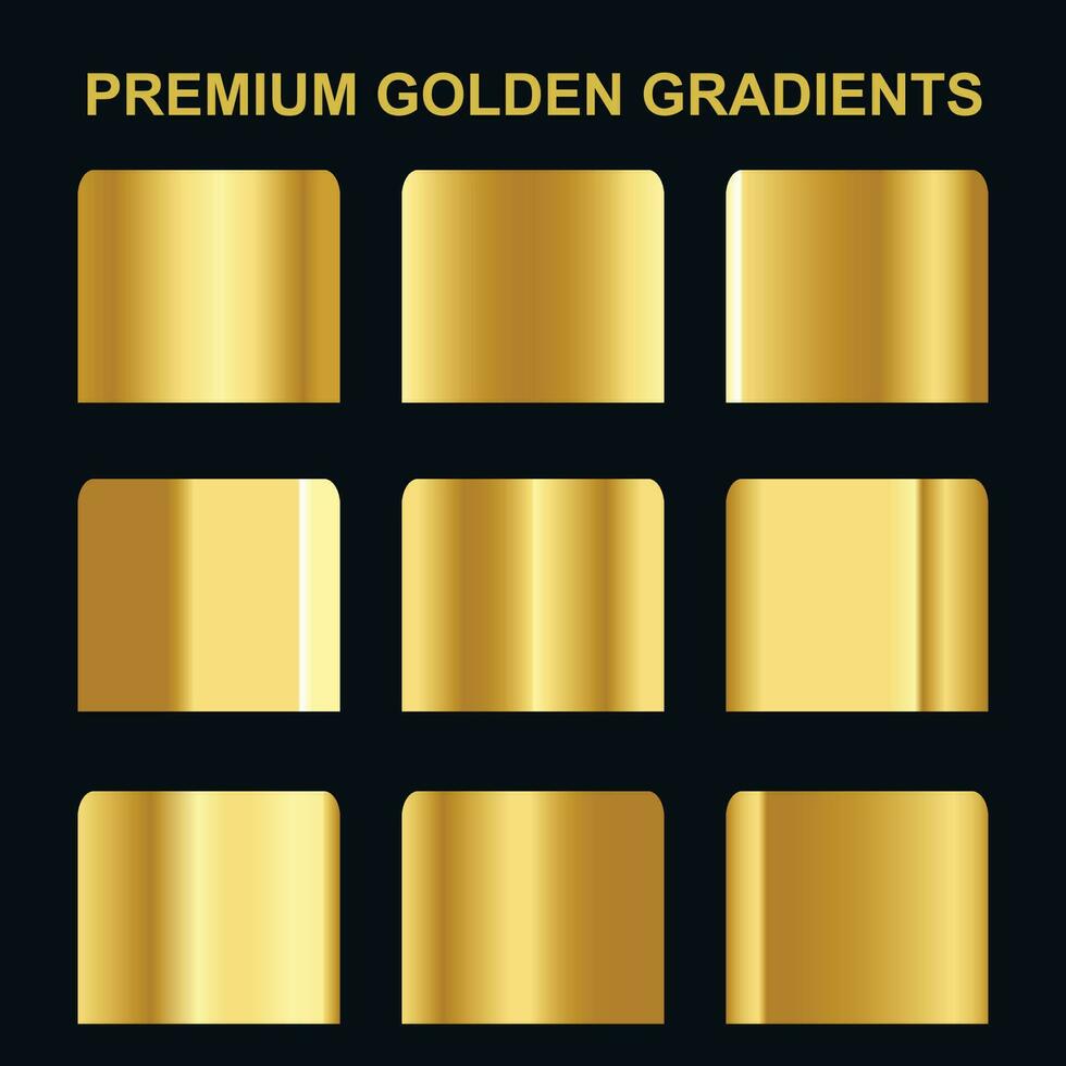 Set of gold metallic gradients and swatch gold gradients free vector. vector