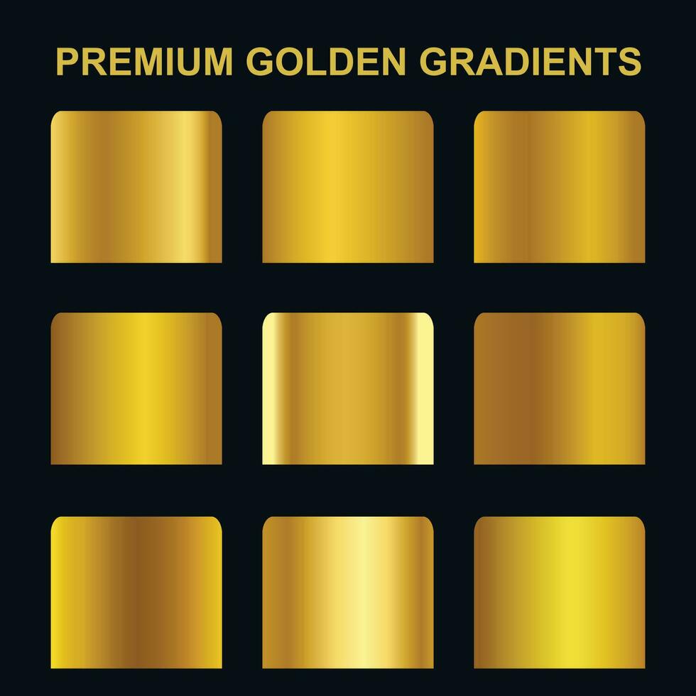 Set of gold metallic gradients and swatch gold gradients free vector. vector