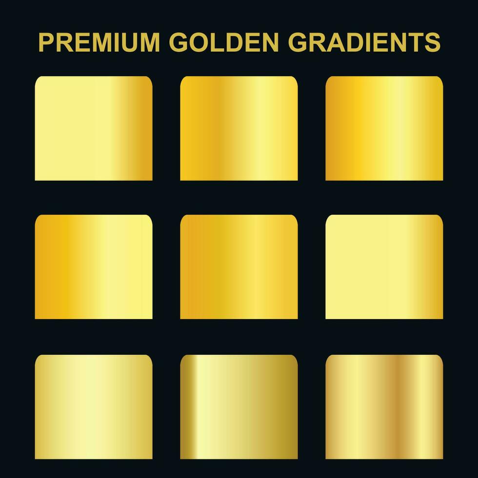 conjunto de oro metálico gradientes y muestra de tela oro gradientes gratis vector. vector