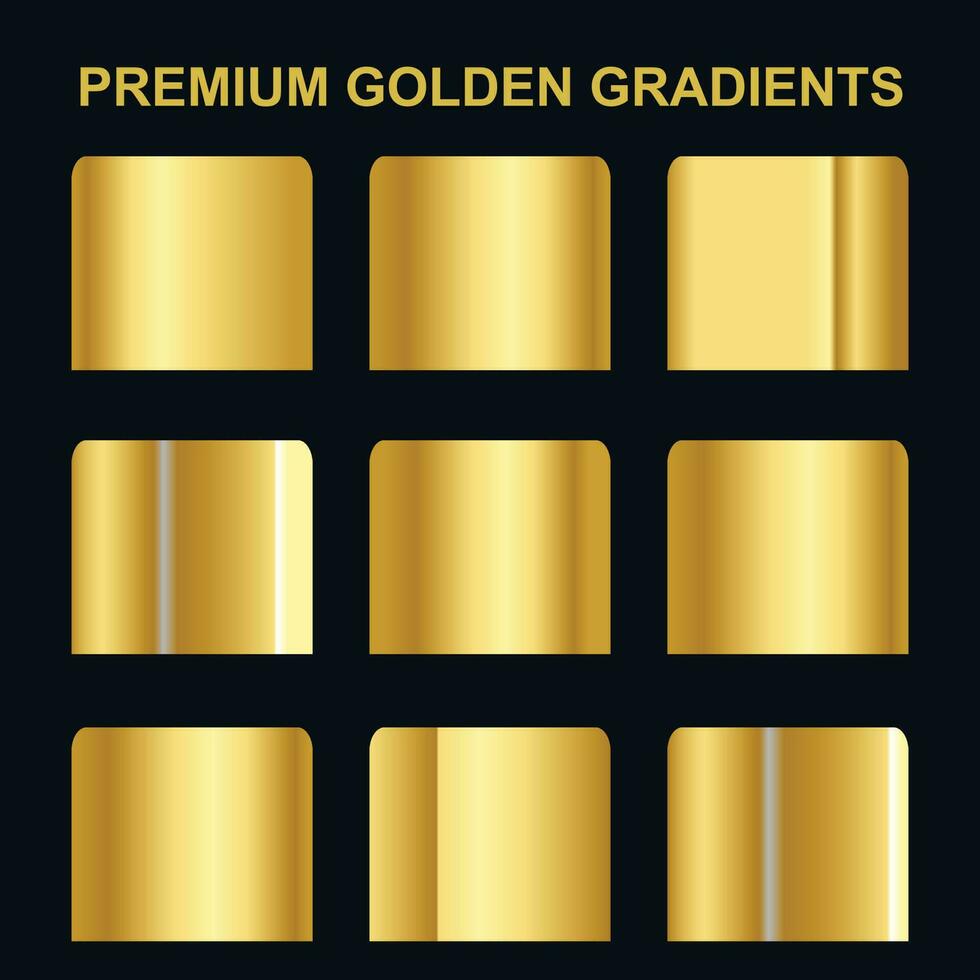 Set of gold metallic gradients and swatch gold gradients free vector. vector