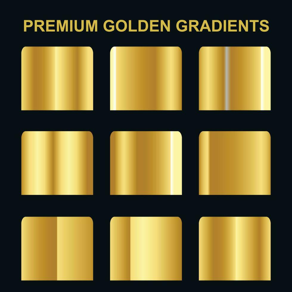 Set of gold metallic gradients and swatch gold gradients free vector. vector