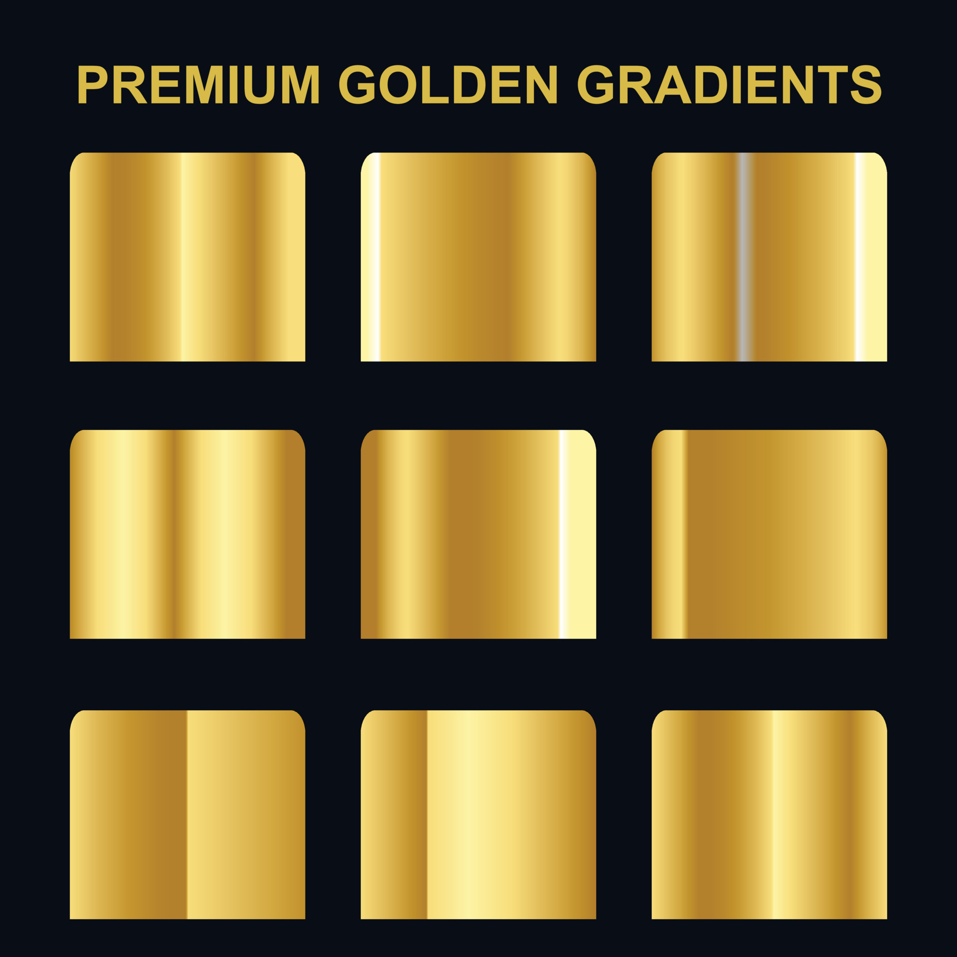 Set of gold metallic gradients and swatch gold gradients free vector