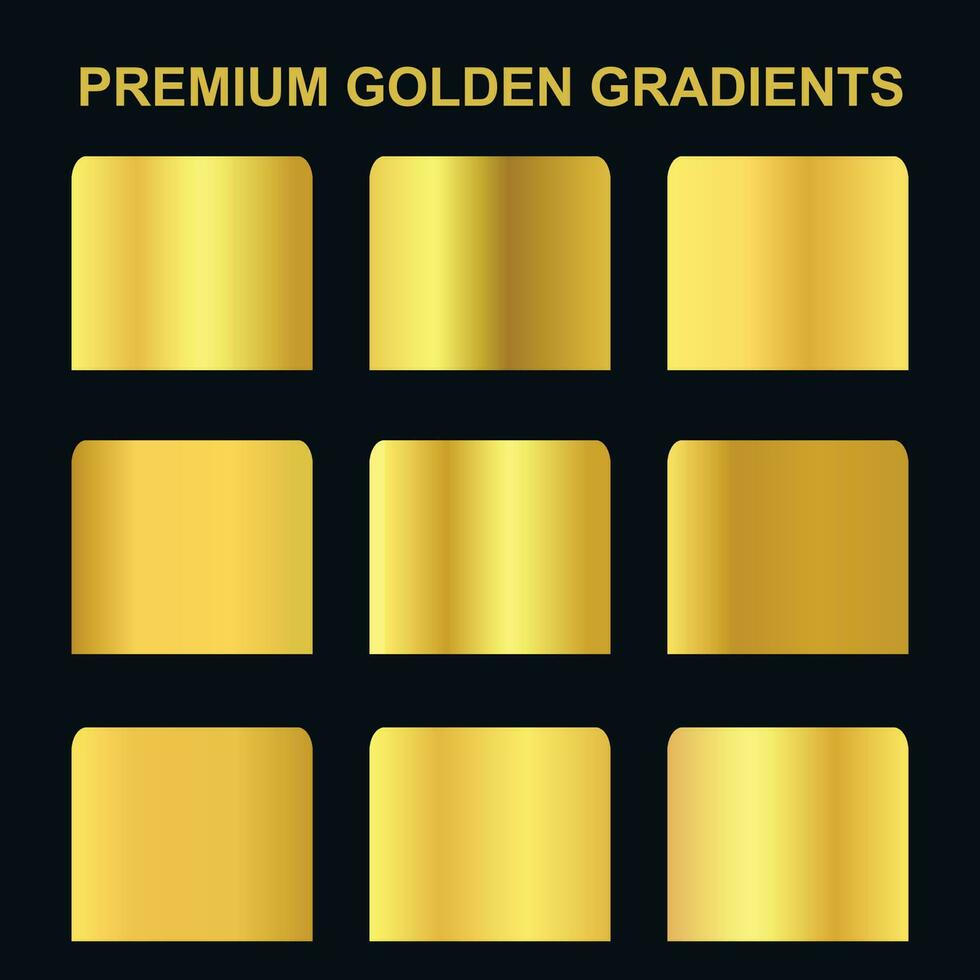 Set of gold metallic gradients and swatch gold gradients free vector. vector