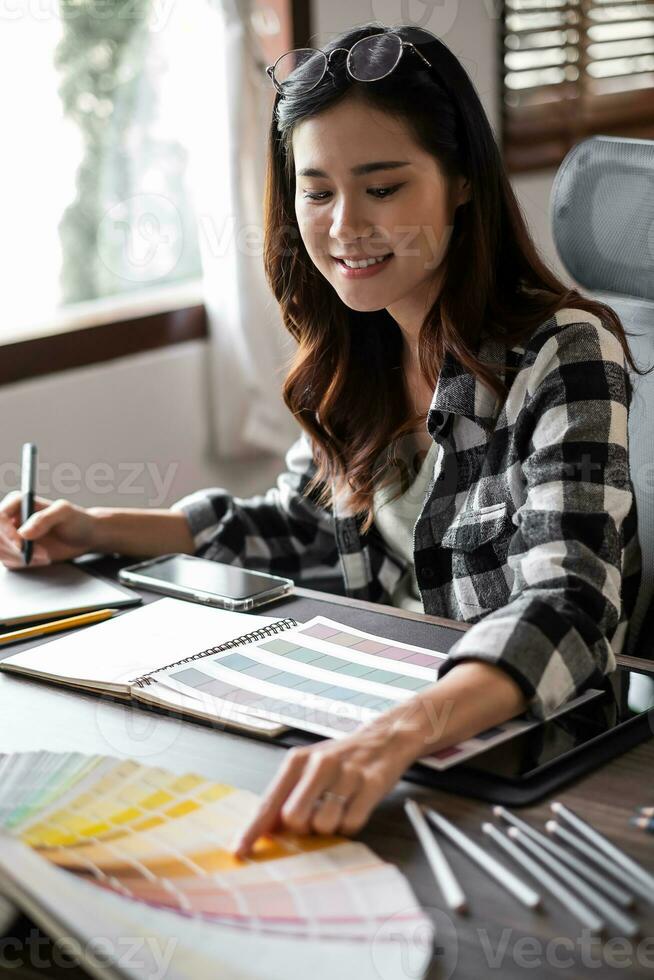 Vertical image of graphic designer working with creativity editor ideas designer concept. photo