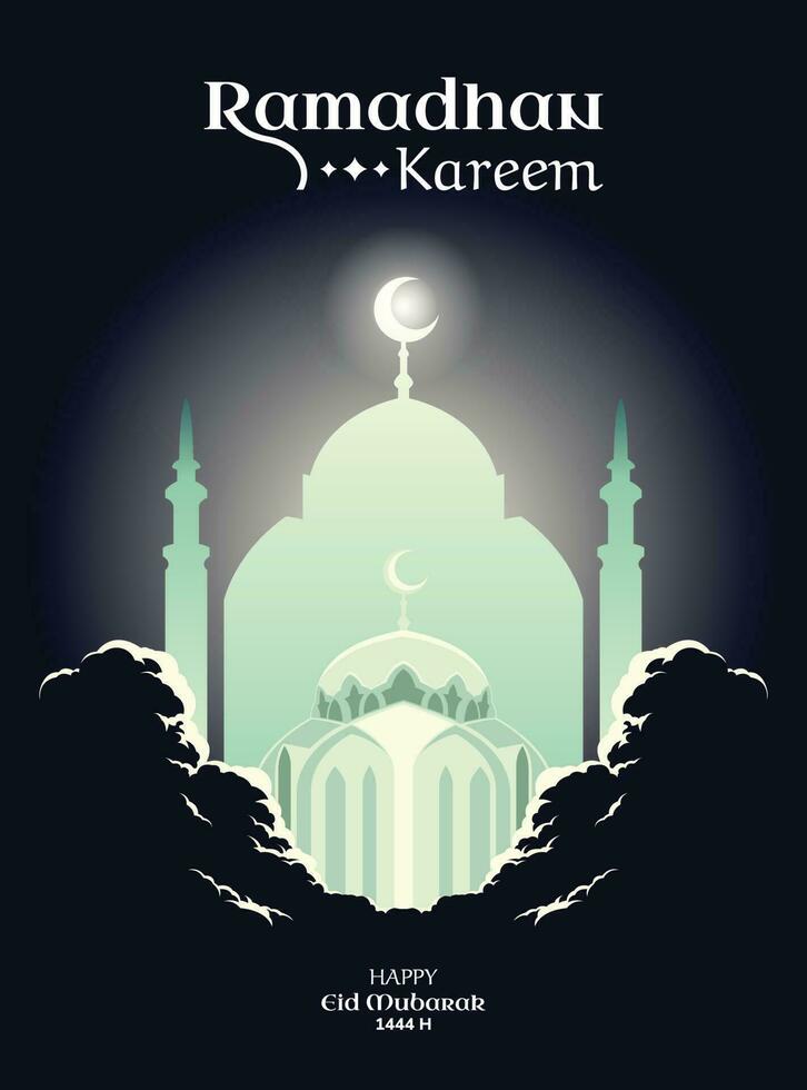 Ramadán carteles eid al-fitr. Ramadán venta. eid al-fitr tema con el concepto de un mezquita cúpula. vector ilustración