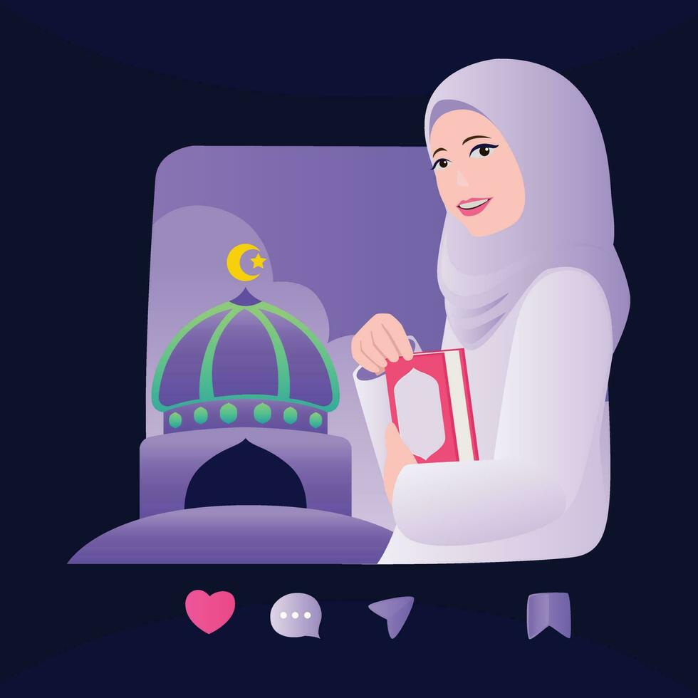 illustration vector graphic hugging the qur'an in the month of ramadan in front of the mosque