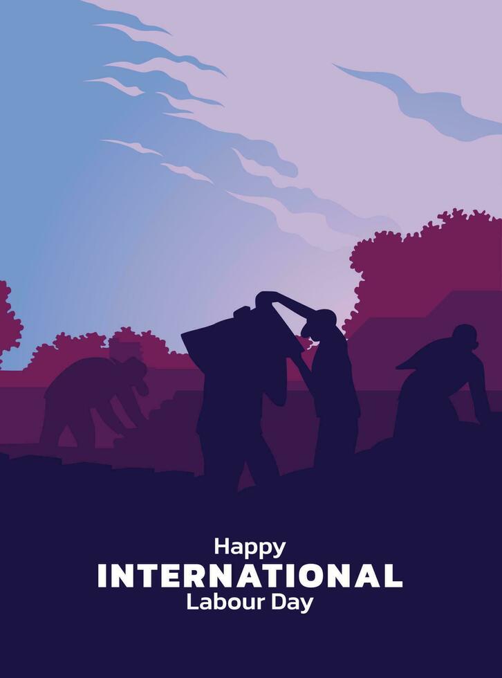 May 1st World Labor Day Design Vector Illustration with Farm laborer silhouette Background.