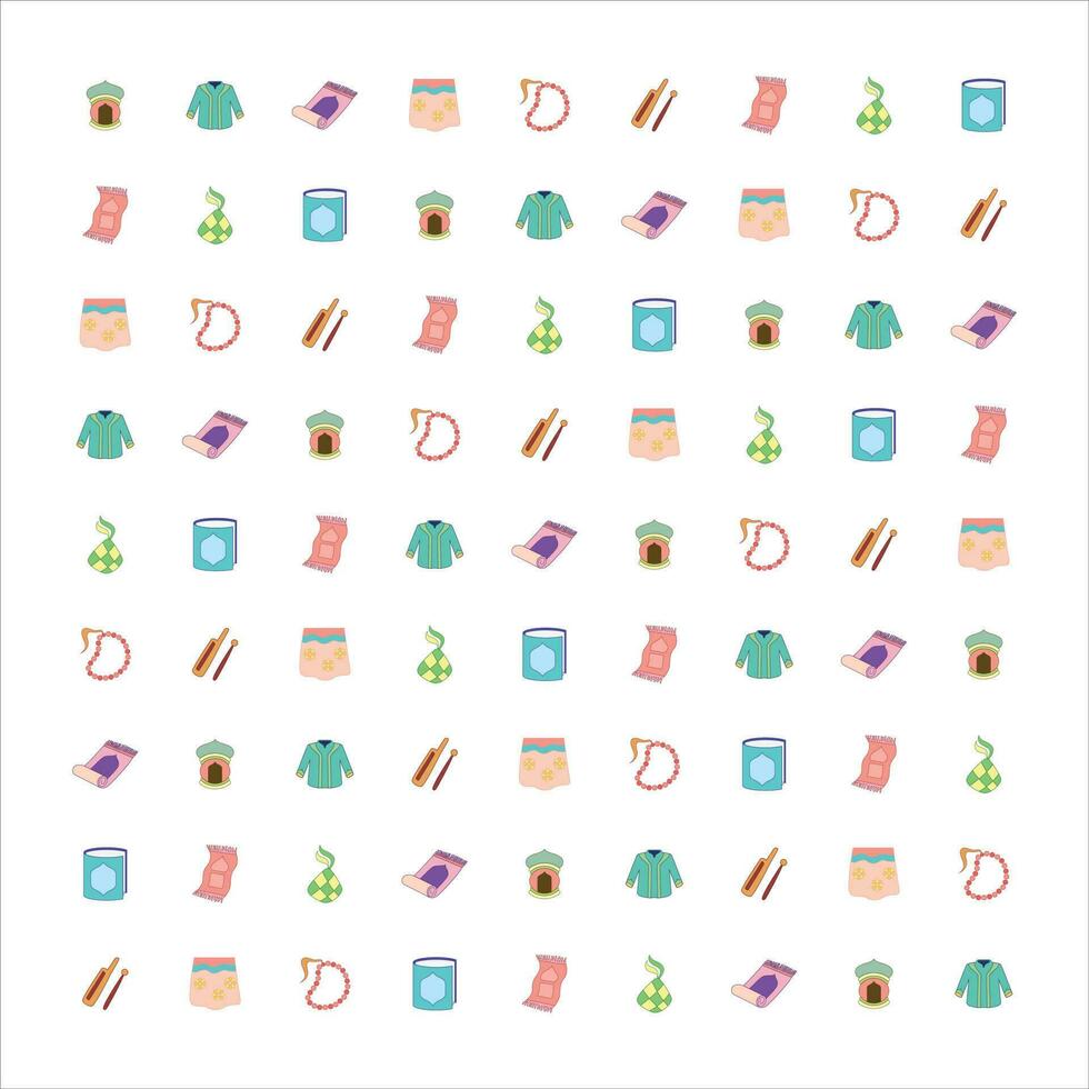 full color cute Islamic doodle vector